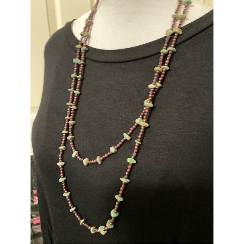 Green Turquoise and Garnet Necklace